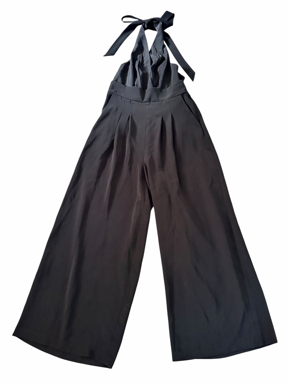 Donna Karan Woman’s Black Halter Wide-Leg Jumpsuit with Tie Neck Size 10 NWT